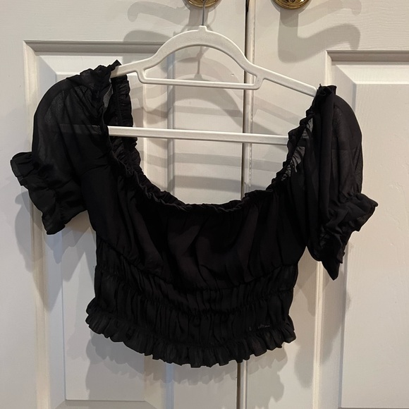 Black puff sleeve crop top - Picture 3 of 4